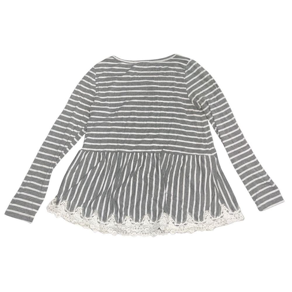 Wall Flowers Striped Boho Crochet Lace Hem Peplum Blouse Size Medium Artsy - Picture 2 of 5